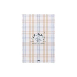 Botanical Checked Organic Cotton Kitchen Towel, white/beige/blue