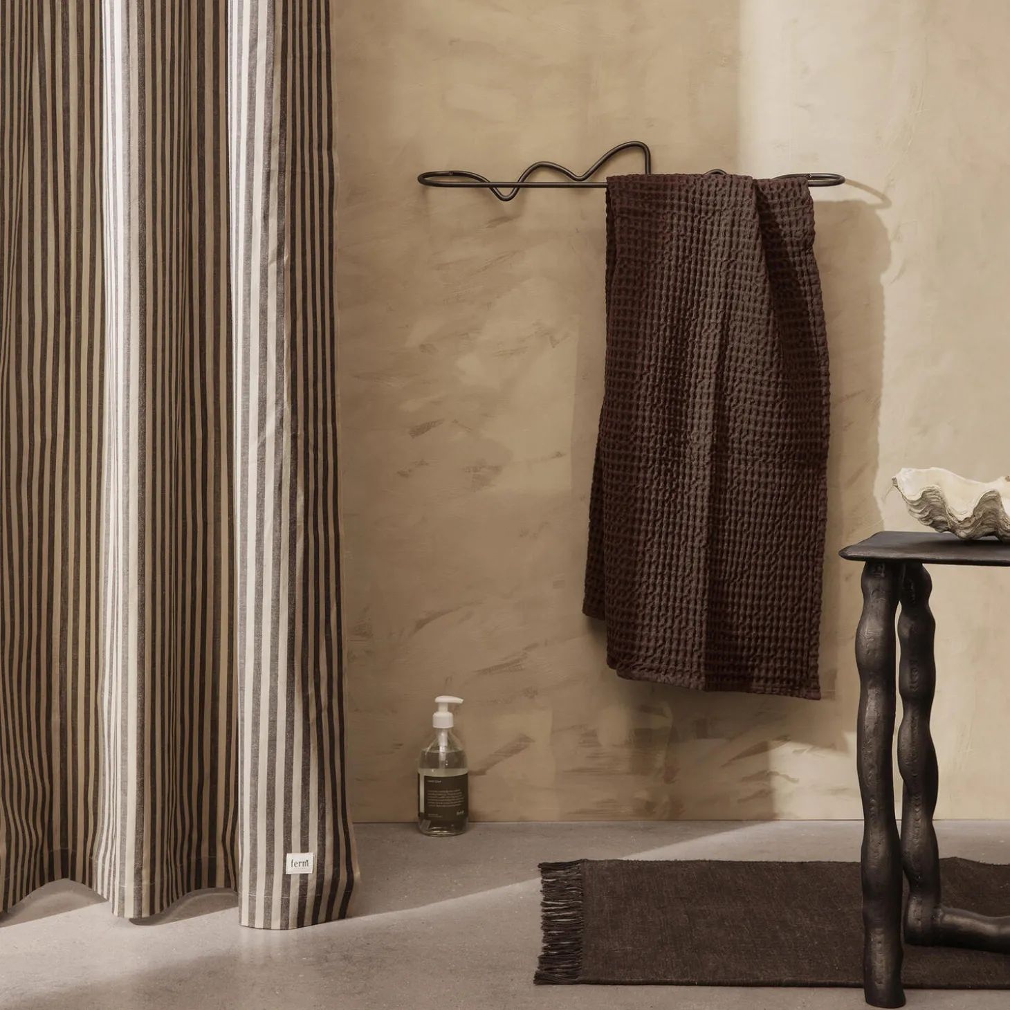 Chambray Shower Curtain, sand/black