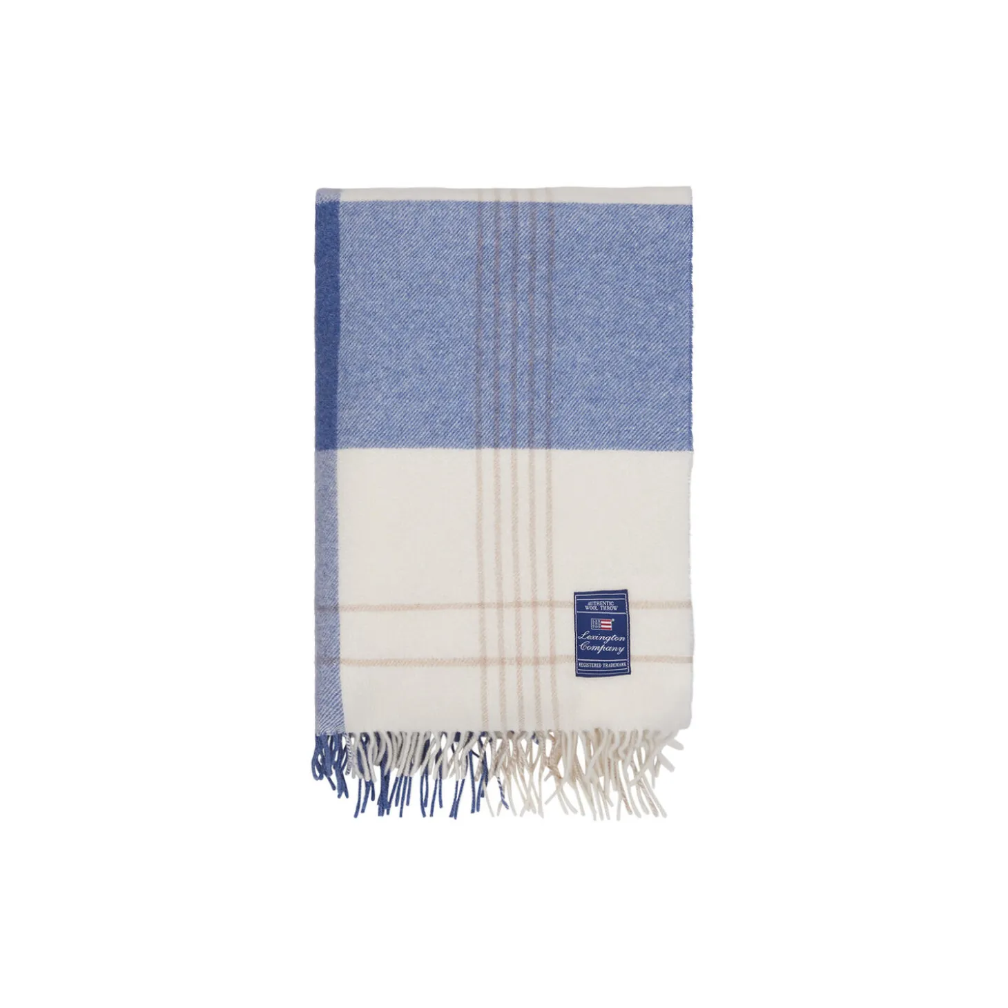 Checked Recycled Wool Throw, misty blue/beige/white