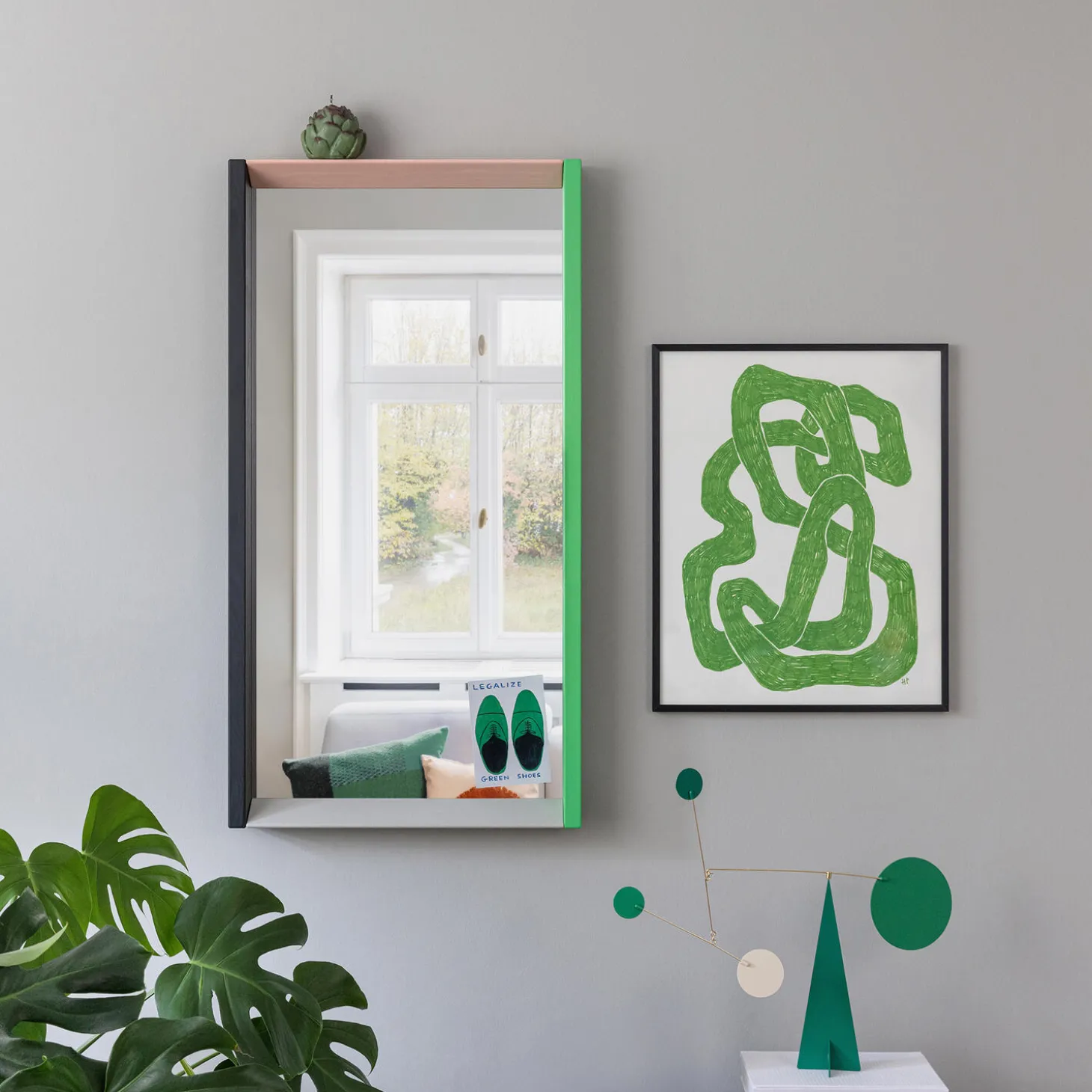 Colour Frame Mirror Medium, green/pink