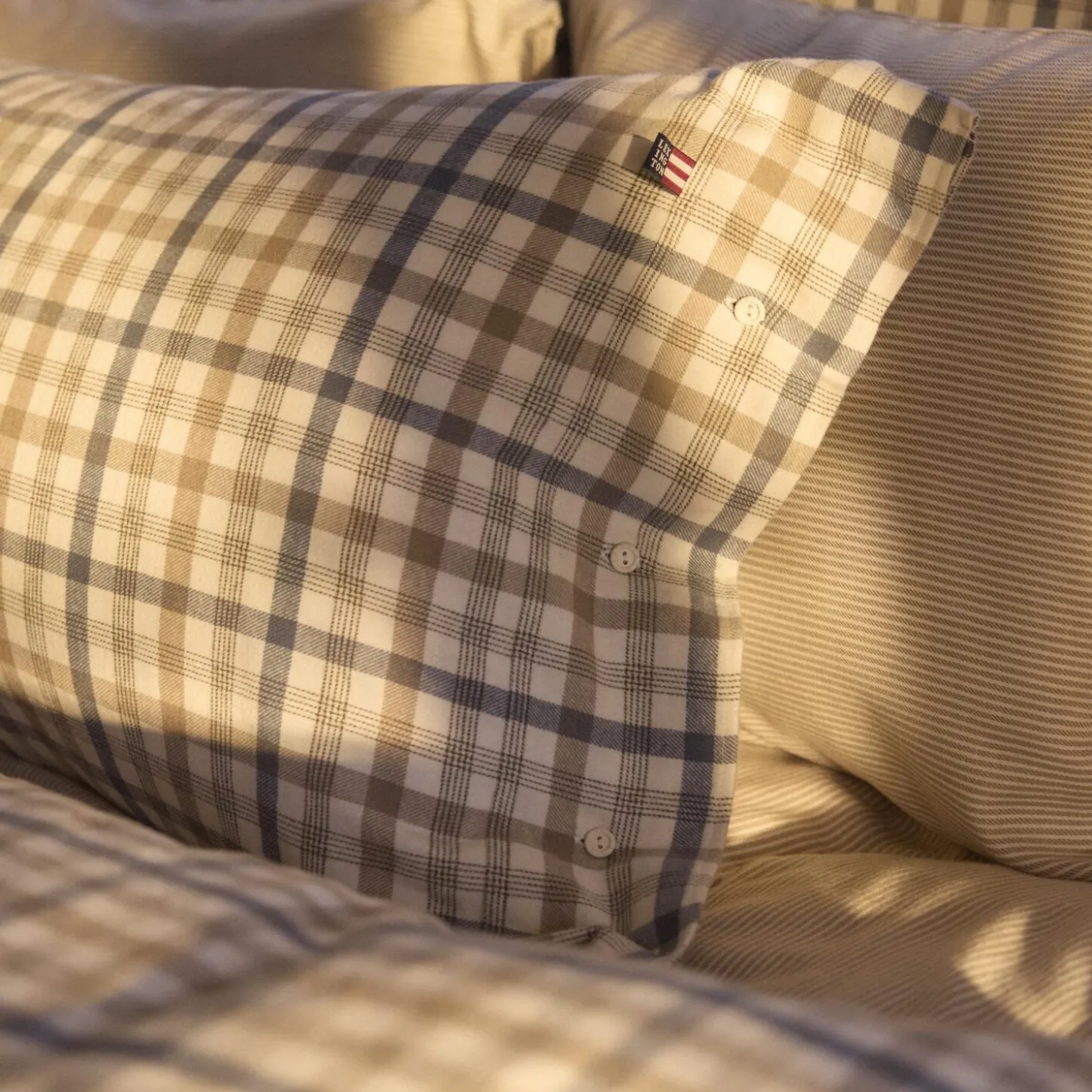 Cotton Flannel Pillowcase, misty blue/beige/white