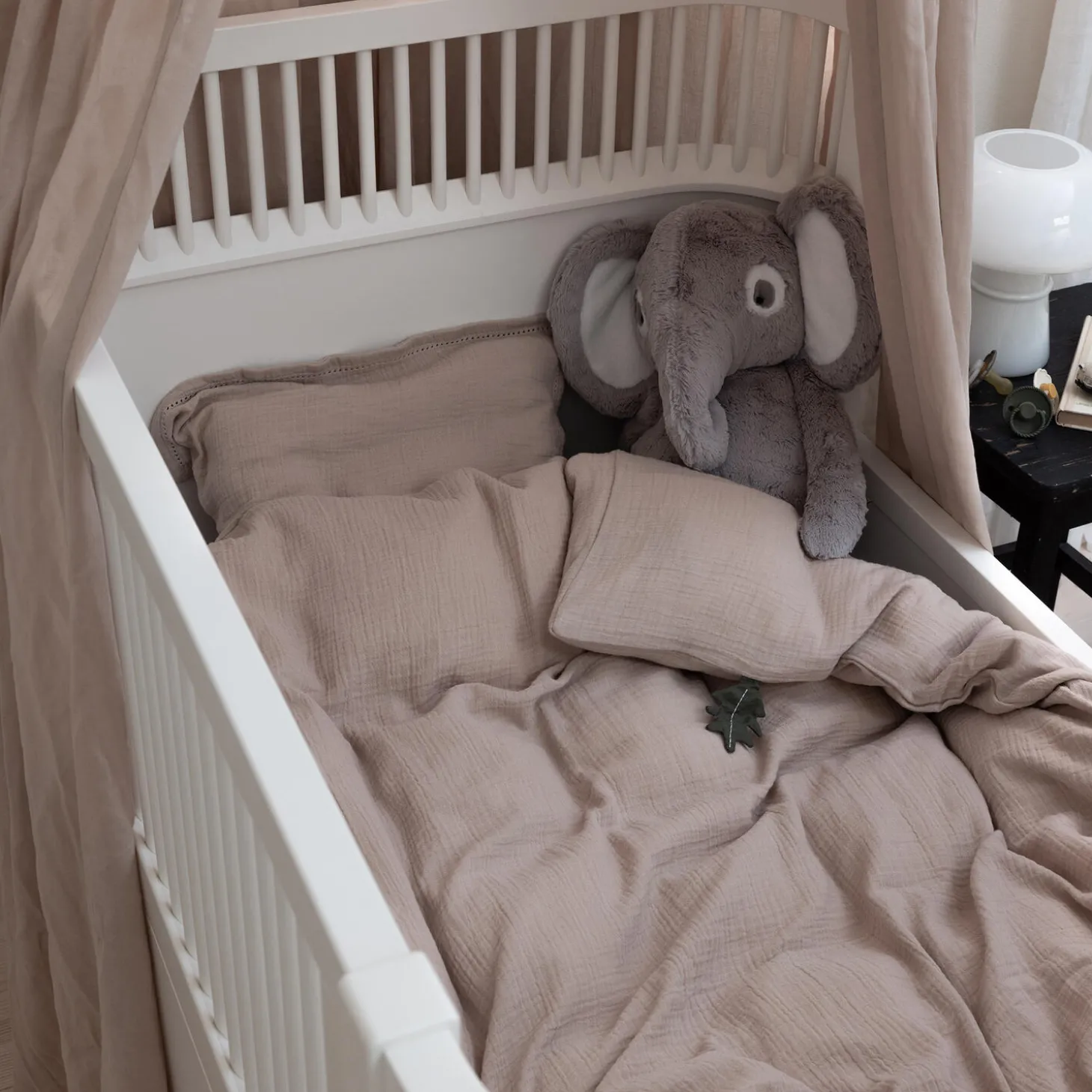 2-delt musselin juniorsengetøj, seabreeze beige