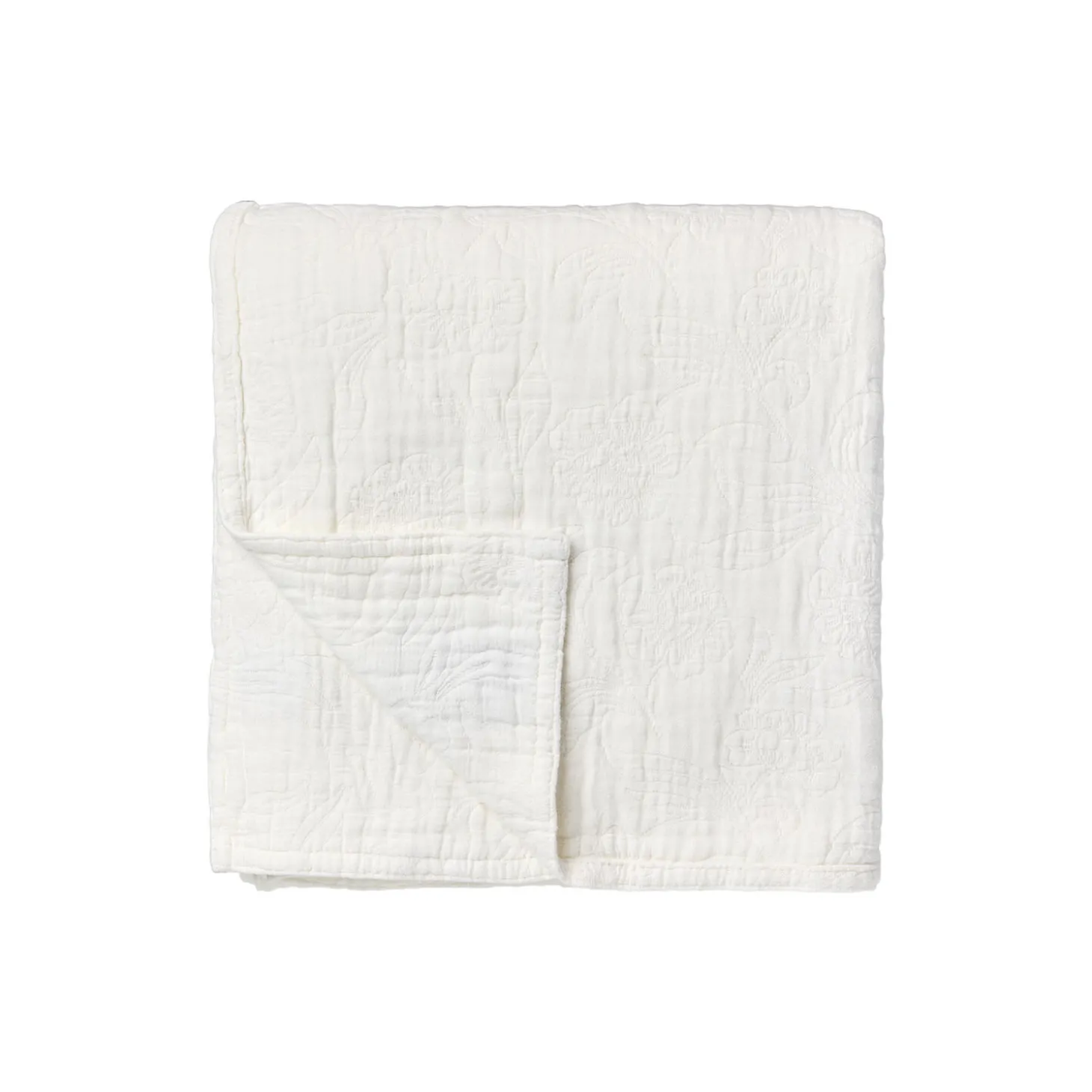 Flowers Jacquard Organic Cotton Bedspread, white