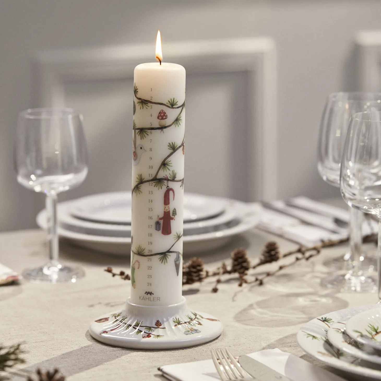 Hammershøi Christmas bloklysestage, hvid m. deko