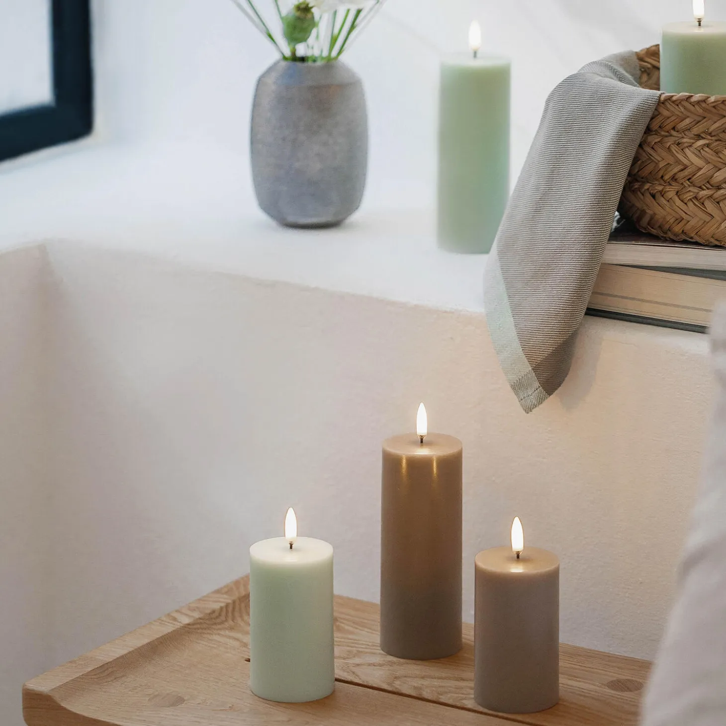 LED Pillar Candle 10 cm, dusty green