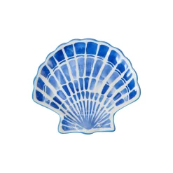 Lille serveringsfad i stentøj med skaller, white/blue