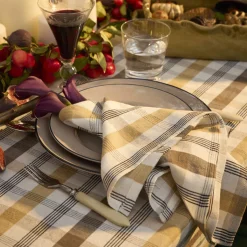 Linen/Cotton Tablecloth, olive/white/stone