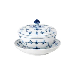 Musselmalet Riflet skål med låg og underkop 38 cl