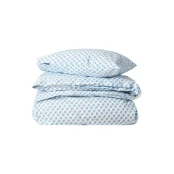 Sengesæt i bomuldspoplin med hvidt og blåt print af skaller, white/blue