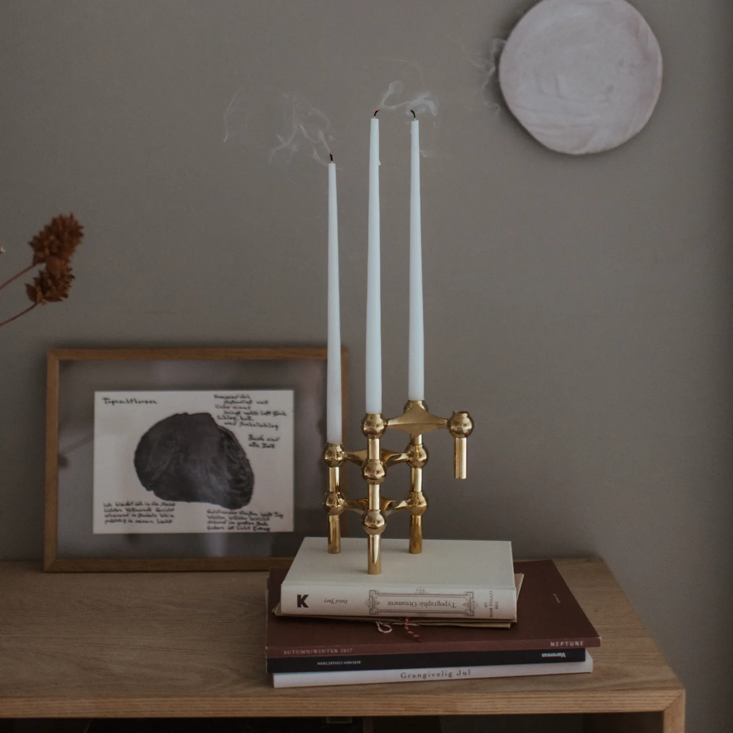 STOFF Nagel lysestage, messing