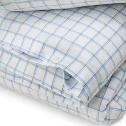White/Blue Check Lyocell/Cotton Oxford Bed Set, white/blue